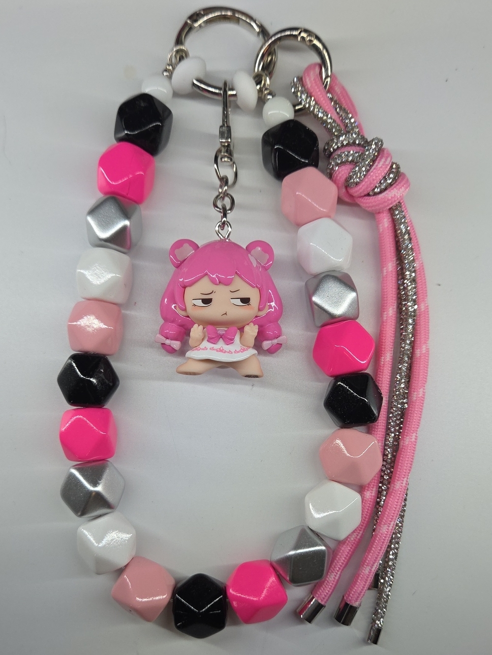 Official Beanz Pink Beaded Character Keychain Wristlet - Cute Girl Charm